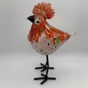 Vintage Hand Blown Glass Colorful Rooster 7.5" Retro Decor